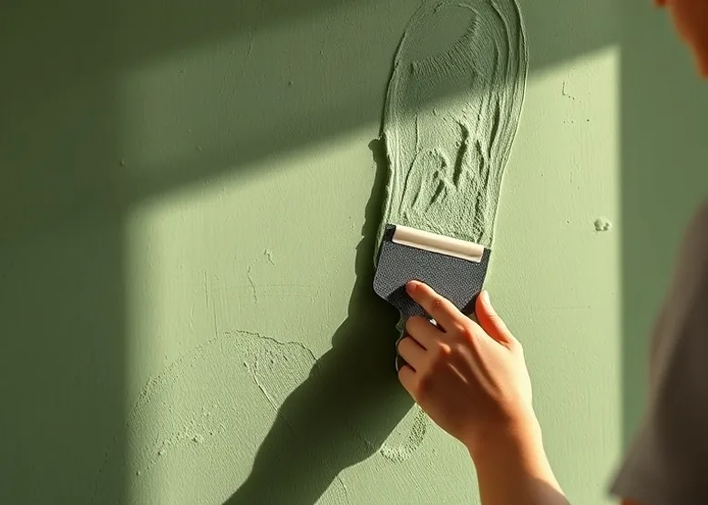 Application d'un enduit décoratif à la lisseuse sur un mur