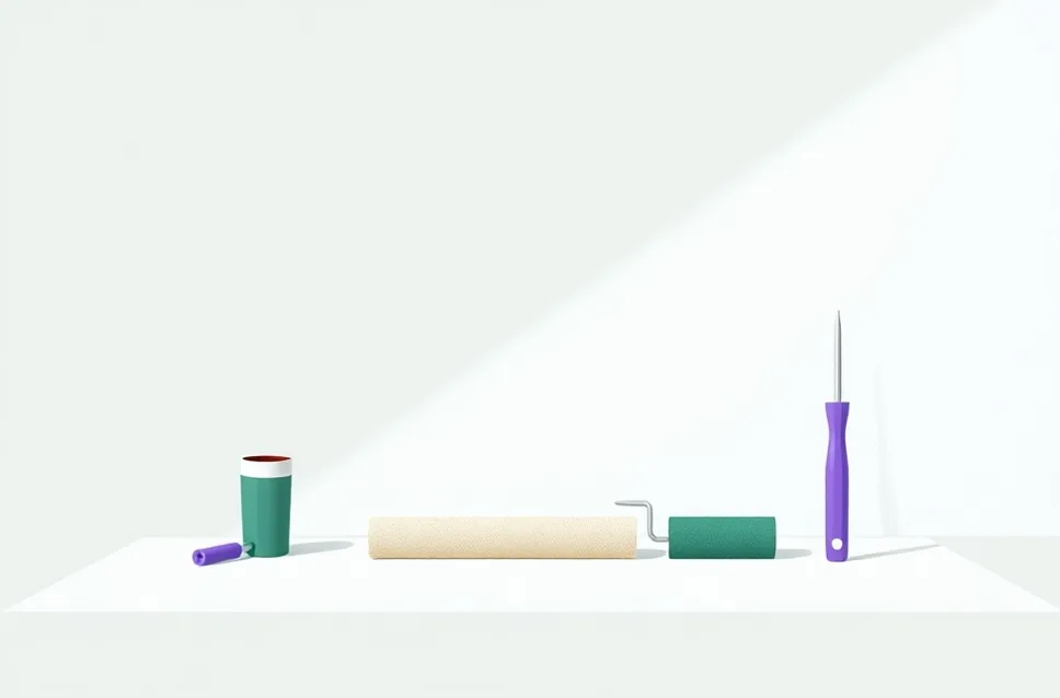 Outils de peinture disposés dans l'ordre des étapes du chantier
